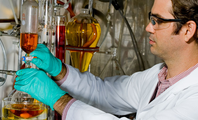 SRI Lab - This Lab Director was happy to assist in setting up a colorful lab shot. After many adjustments the shot finally clicked into place.